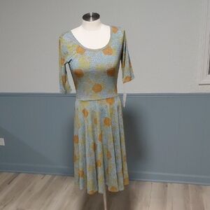 LuLaRoe Light Blue and Mustard Floral Midi Dress